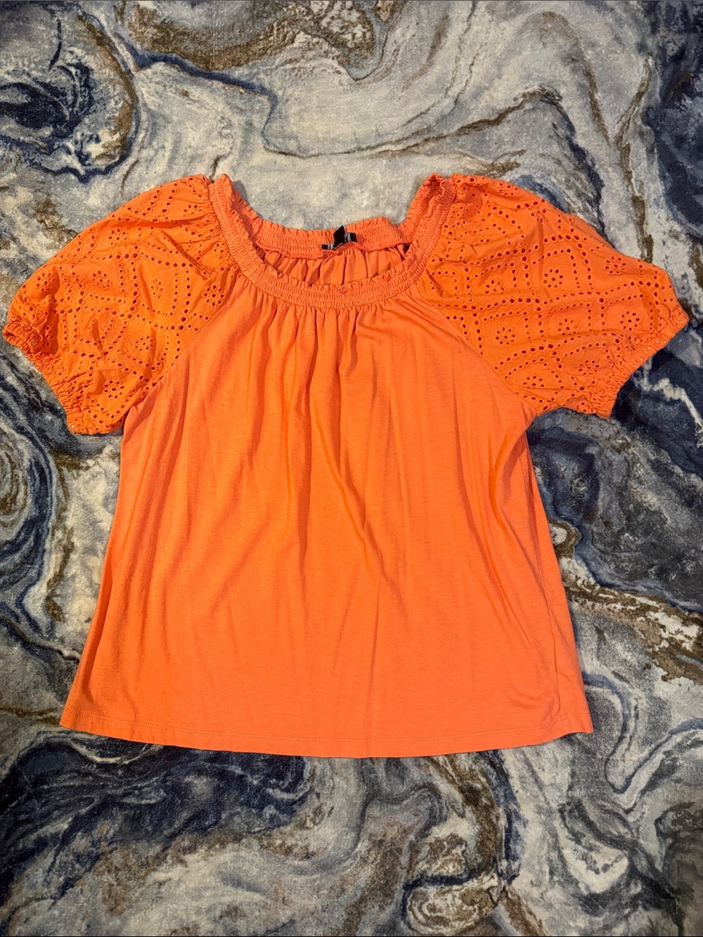 Jones New York Orange Eyelet Sleeve Blouse